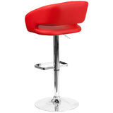 English Elm Contemporary Vinyl Adjustable Height Barstool with Rounded Mid-Back and Chrome Base