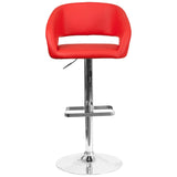 English Elm Contemporary Vinyl Adjustable Height Barstool with Rounded Mid-Back and Chrome Base