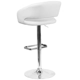 English Elm Contemporary Vinyl Adjustable Height Barstool with Rounded Mid-Back and Chrome Base