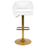 English Elm Contemporary Vinyl Adjustable Height Barstool with Rounded Mid-Back and Gold Base