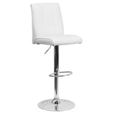 English Elm Contemporary Vinyl Adjustable Height Barstool with Vertical Stitch Panel Back and Chrome Base