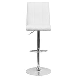 English Elm Contemporary Vinyl Adjustable Height Barstool with Vertical Stitch Panel Back and Chrome Base