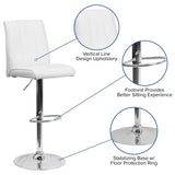 English Elm Contemporary Vinyl Adjustable Height Barstool with Vertical Stitch Panel Back and Chrome Base