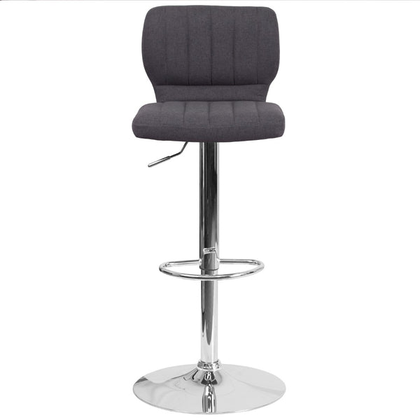 English Elm Contemporary Adjustable Height Barstool with Vertical Stitch Back and Chrome Base