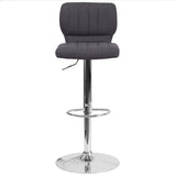 English Elm Contemporary Adjustable Height Barstool with Vertical Stitch Back and Chrome Base