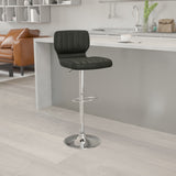 English Elm Contemporary Adjustable Height Barstool with Vertical Stitch Back and Chrome Base