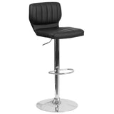 English Elm Contemporary Adjustable Height Barstool with Vertical Stitch Back and Chrome Base