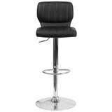 English Elm Contemporary Adjustable Height Barstool with Vertical Stitch Back and Chrome Base