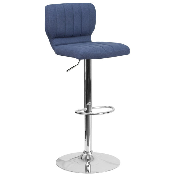 English Elm Contemporary Adjustable Height Barstool with Vertical Stitch Back and Chrome Base