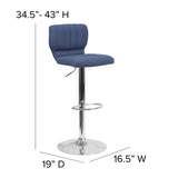 English Elm Contemporary Adjustable Height Barstool with Vertical Stitch Back and Chrome Base