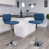 English Elm Contemporary Adjustable Height Barstool with Vertical Stitch Back and Chrome Base