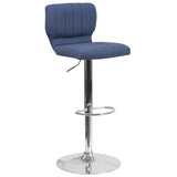 English Elm Contemporary Adjustable Height Barstool with Vertical Stitch Back and Chrome Base