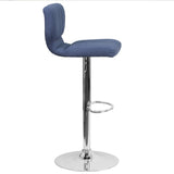 English Elm Contemporary Adjustable Height Barstool with Vertical Stitch Back and Chrome Base