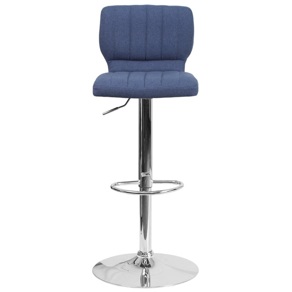 English Elm Contemporary Adjustable Height Barstool with Vertical Stitch Back and Chrome Base