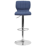 English Elm Contemporary Adjustable Height Barstool with Vertical Stitch Back and Chrome Base