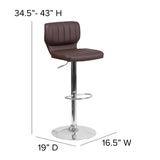 English Elm Contemporary Adjustable Height Barstool with Vertical Stitch Back and Chrome Base