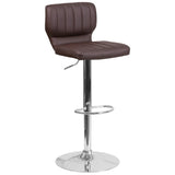 English Elm Contemporary Adjustable Height Barstool with Vertical Stitch Back and Chrome Base