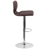 English Elm Contemporary Adjustable Height Barstool with Vertical Stitch Back and Chrome Base