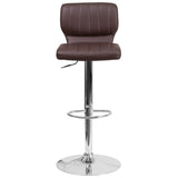 English Elm Contemporary Adjustable Height Barstool with Vertical Stitch Back and Chrome Base