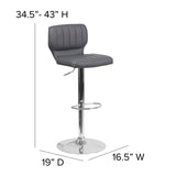 English Elm Contemporary Adjustable Height Barstool with Vertical Stitch Back and Chrome Base