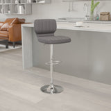 English Elm Contemporary Adjustable Height Barstool with Vertical Stitch Back and Chrome Base