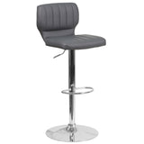 English Elm Contemporary Adjustable Height Barstool with Vertical Stitch Back and Chrome Base