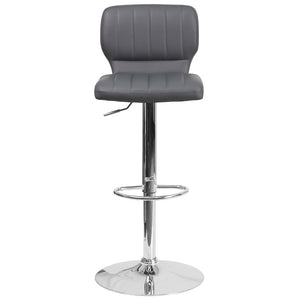 English Elm Contemporary Adjustable Height Barstool with Vertical Stitch Back and Chrome Base