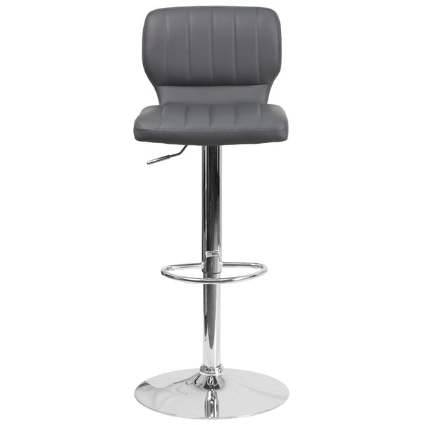 English Elm Contemporary Adjustable Height Barstool with Vertical Stitch Back and Chrome Base