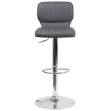 English Elm Contemporary Adjustable Height Barstool with Vertical Stitch Back and Chrome Base