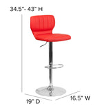 English Elm Contemporary Adjustable Height Barstool with Vertical Stitch Back and Chrome Base