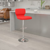 English Elm Contemporary Adjustable Height Barstool with Vertical Stitch Back and Chrome Base