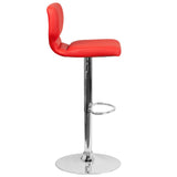 English Elm Contemporary Adjustable Height Barstool with Vertical Stitch Back and Chrome Base