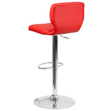 English Elm Contemporary Adjustable Height Barstool with Vertical Stitch Back and Chrome Base