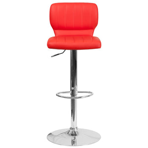English Elm Contemporary Adjustable Height Barstool with Vertical Stitch Back and Chrome Base