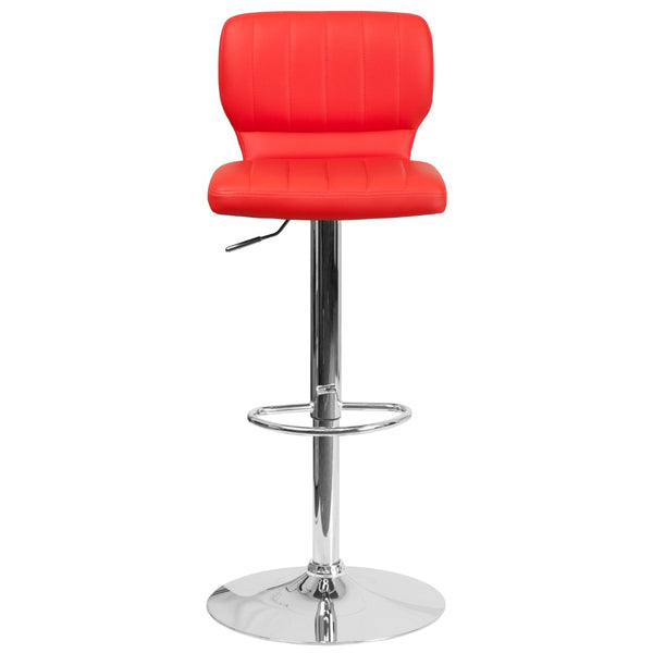 English Elm Contemporary Adjustable Height Barstool with Vertical Stitch Back and Chrome Base