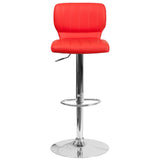 English Elm Contemporary Adjustable Height Barstool with Vertical Stitch Back and Chrome Base