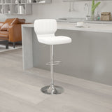 English Elm Contemporary Adjustable Height Barstool with Vertical Stitch Back and Chrome Base