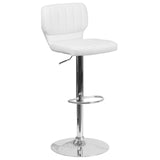 English Elm Contemporary Adjustable Height Barstool with Vertical Stitch Back and Chrome Base