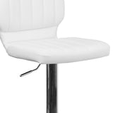 English Elm Contemporary Adjustable Height Barstool with Vertical Stitch Back and Chrome Base