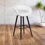 Modern White Vinyl 24'' Counter Stool in Cappuccino Wood