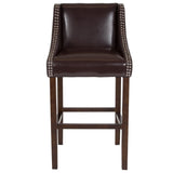 English Elm Series 30" High Transitional Walnut Barstool with Accent Nail Trim