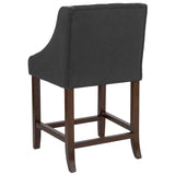 English Elm Series 24" High Transitional Tufted Walnut Counter Height Stool with Accent Nail Trim