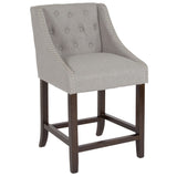 English Elm Series 24" High Transitional Tufted Walnut Counter Height Stool with Accent Nail Trim