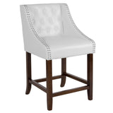 English Elm Series 24" High Transitional Tufted Walnut Counter Height Stool with Accent Nail Trim