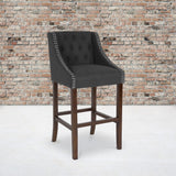 English Elm Series 30" High Transitional Tufted Walnut Barstool with Accent Nail Trim