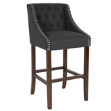 English Elm Series 30" High Transitional Tufted Walnut Barstool with Accent Nail Trim