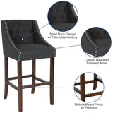 English Elm Series 30" High Transitional Tufted Walnut Barstool with Accent Nail Trim