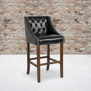 English Elm Series 30" High Transitional Tufted Walnut Barstool with Accent Nail Trim