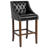 English Elm Series 30" High Transitional Tufted Walnut Barstool with Accent Nail Trim