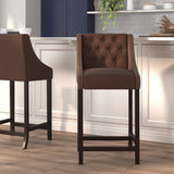 English Elm Series 30" High Transitional Tufted Walnut Barstool with Accent Nail Trim